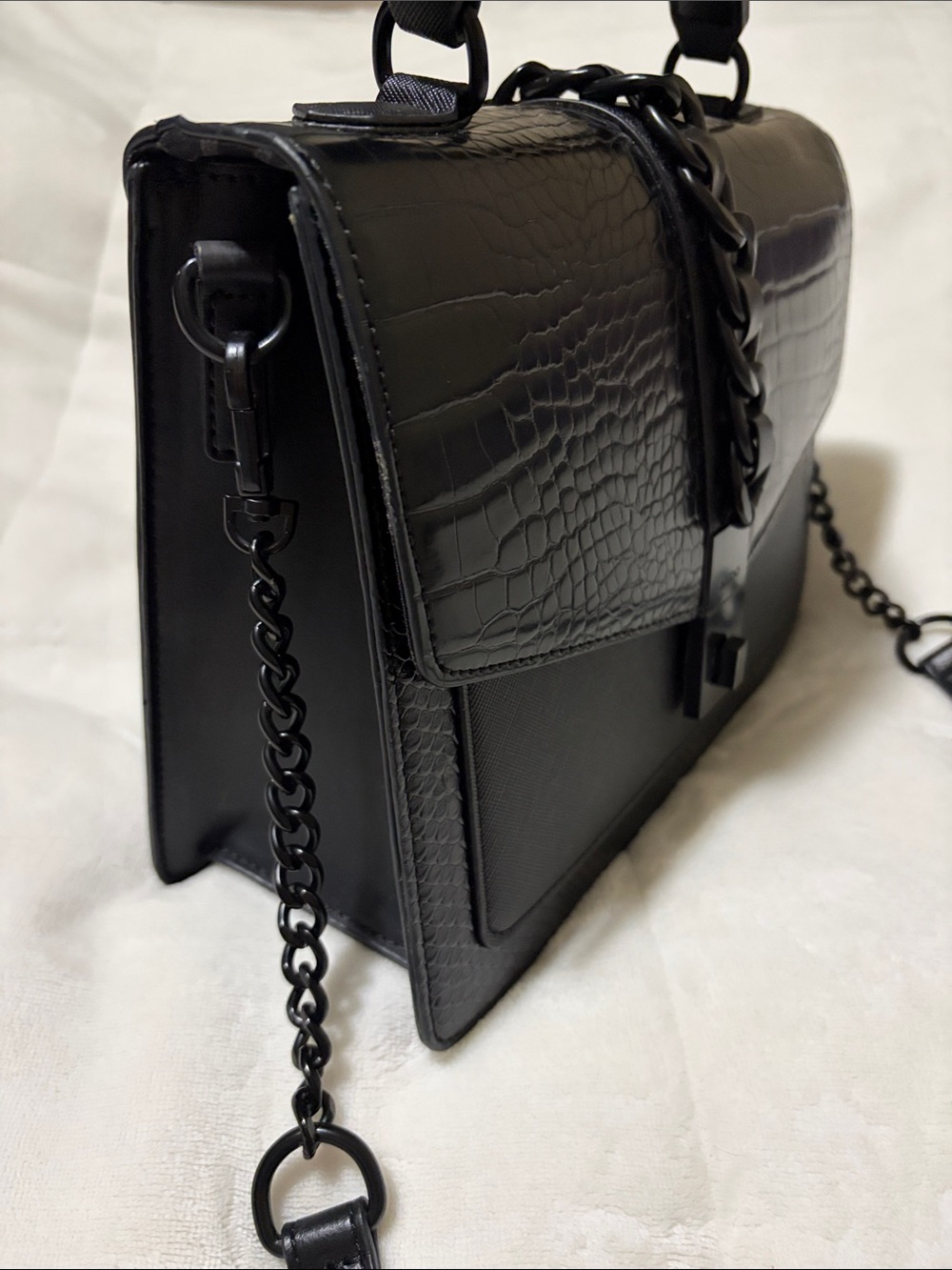 ALDO Black Croc-Embossed Top Handle Satchel with Chain Strap - Picture 5 of 11